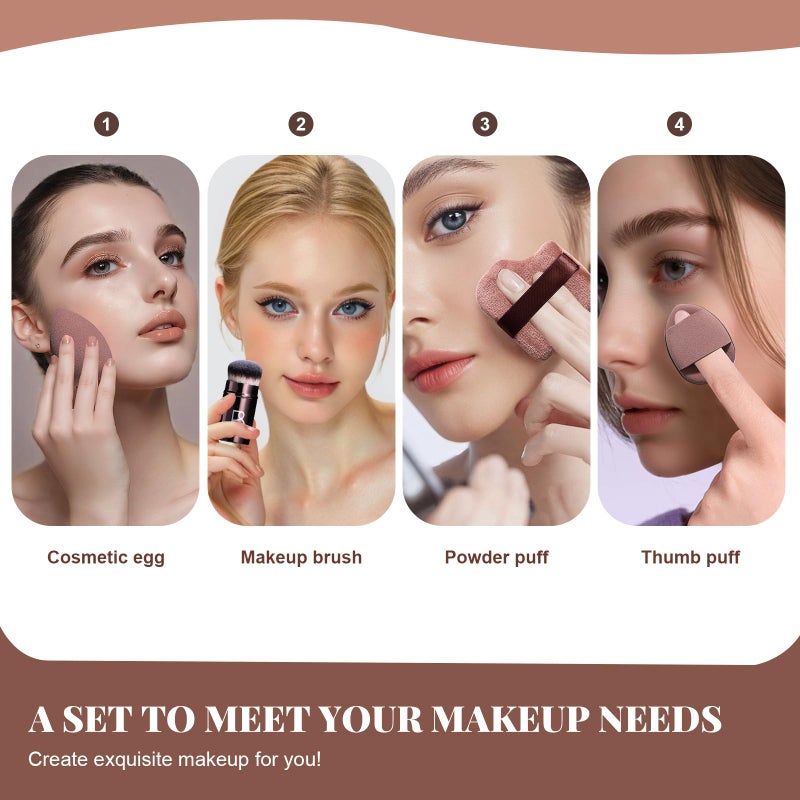 BS Mall BS-MALL Kabuki Brush Makeup Sponge Set 8 Pcs with Foundation Powder Brush Powder Puff Essential Tools for Flawless Makeup Application - Image 5