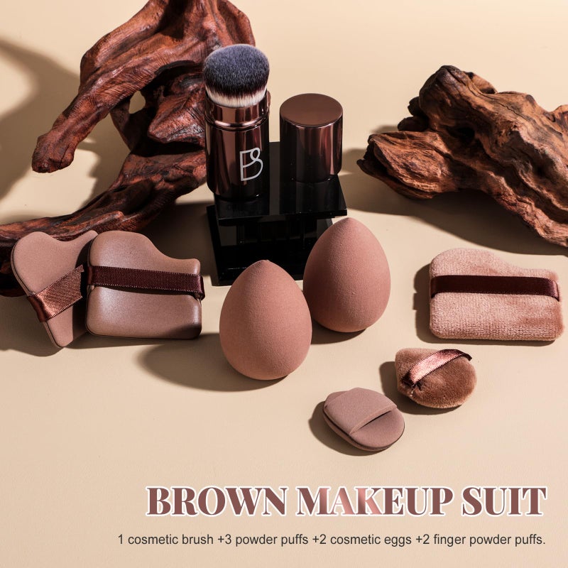 BS Mall BS-MALL Kabuki Brush Makeup Sponge Set 8 Pcs with Foundation Powder Brush Powder Puff Essential Tools for Flawless Makeup Application - Image 4