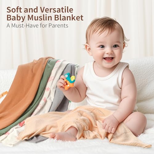 GUNTAIL Muslin Swaddle Blankets for Newborn 2 Pack Breathable Soft Receiving Blanket Large 41 x 41 inches Swaddle Wrap Burping Clothes Essentials Infant Shower Items Beige White - Image 3