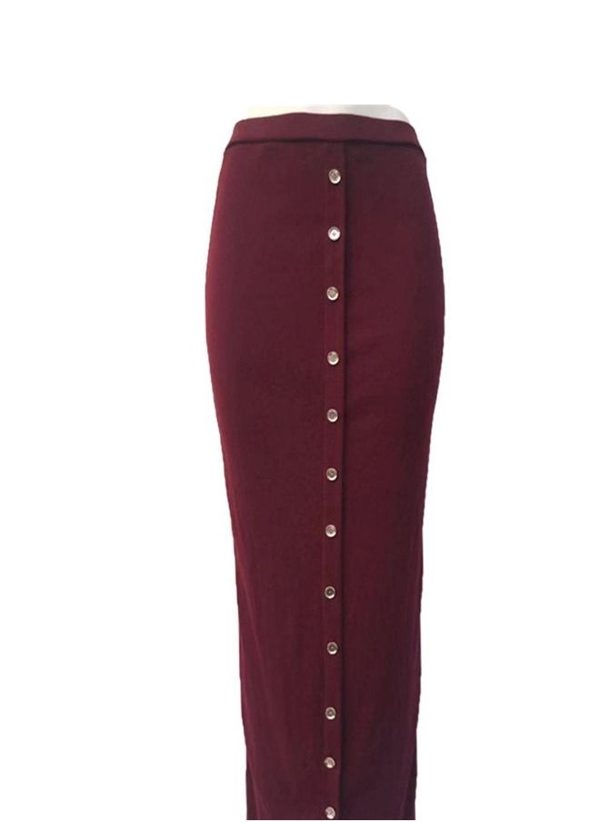 Loquat Breasted Solid Color Skirt Wine Red  - Image 3
