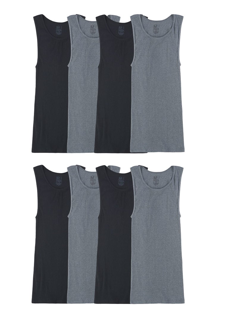 Fruit of the Loom Men's Lightweight Active Cotton Blend Undershirts, Tank - 8 Pack - Black/Grey, Small - Image 1