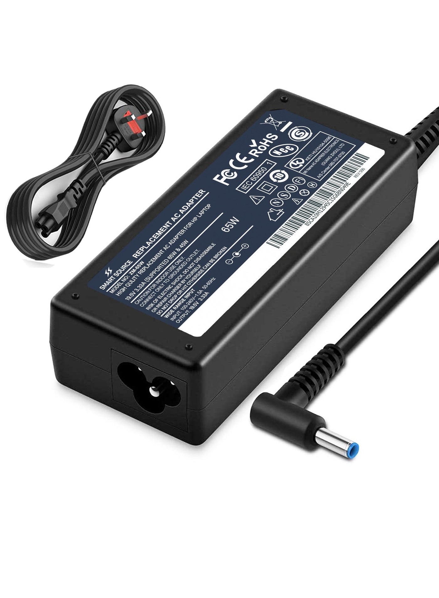 SMART SOURCE 65W 19.5V 3.33A Replacement AC Adapter for HP Laptop, Compatible with HP 250 255 Series, HP Pavilion 15 Series Notebook, HP Elite Book, Chromebook 14, HP Laptop Charger with Power Cord
