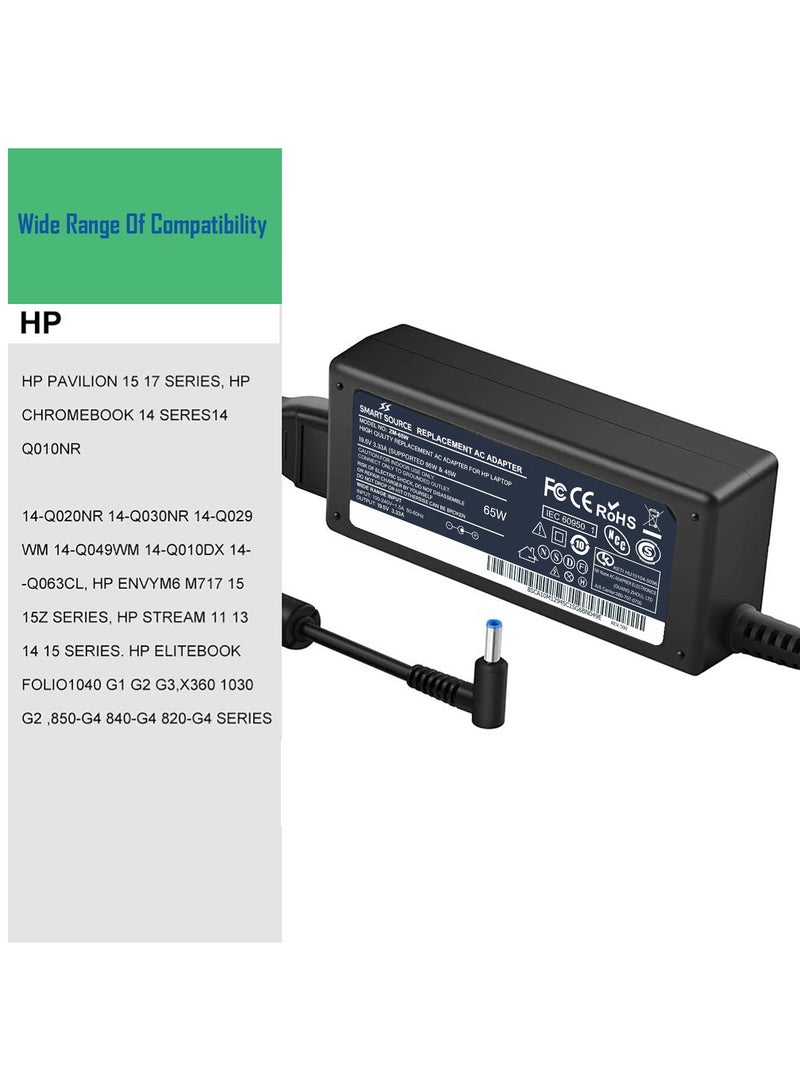 SMART SOURCE 65W 19.5V 3.33A AC Replacement HP Laptop Charger, 710412-001, 709985-002, PA-1650-30HE Compatible with HP 250 255 G2 G3 G4 G5 Series, HP Pavilion 15 Series Notebook, HP Elite Book, Chromebook 14, - Image 2
