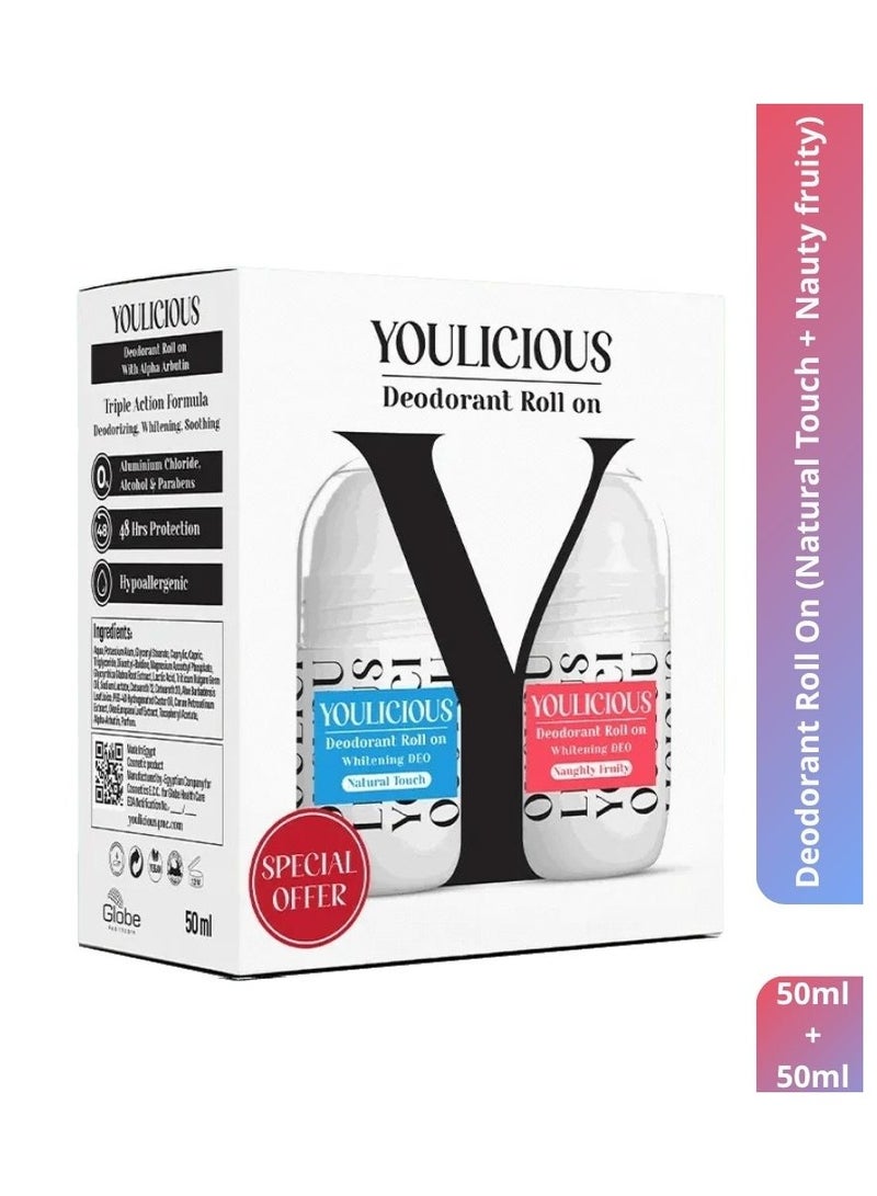 Youlicious Deodorant Roll On, Natural Touch & Naughty Fruity - 50ml*2 - Image 1