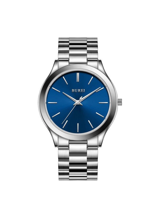 BUREI Men Watches Fashion Analog Stainless Steel Quartz Waterproof Watches for Men, Blue Silver, Japanese - Image 1