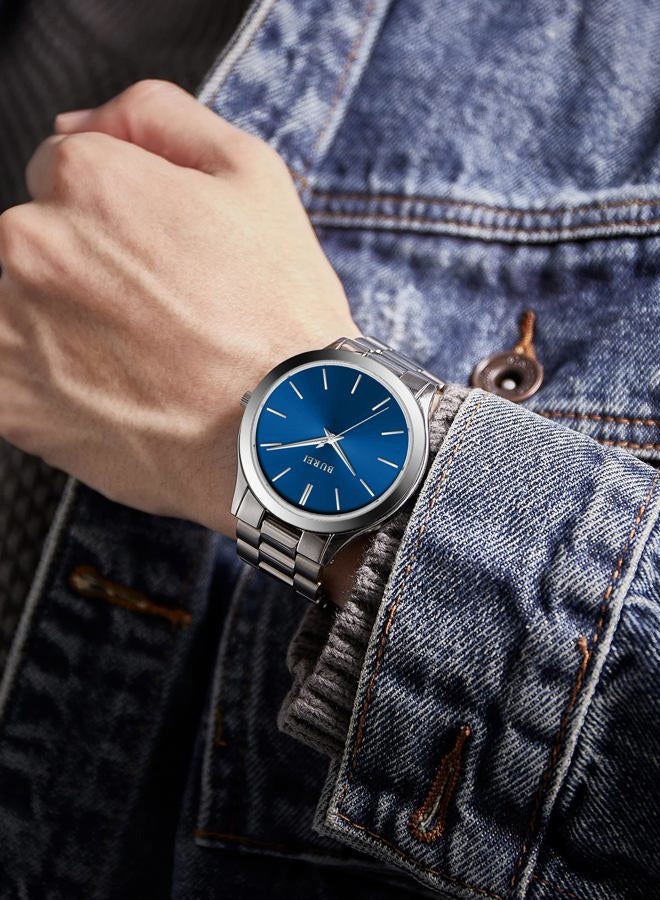 BUREI Men Watches Fashion Analog Stainless Steel Quartz Waterproof Watches for Men, Blue Silver, Japanese - Image 5