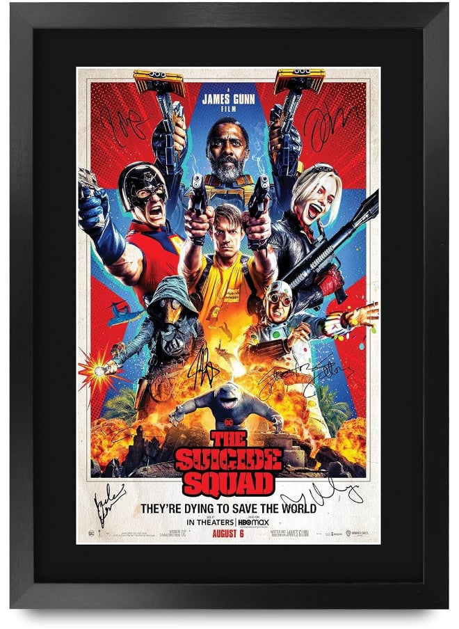 HWC Trading HWC Trading The Suicide Squad 2 Margot Robbie, Jared Leto, Idris Elba 16 x 12 inch Framed Gifts Printed Poster Signed Autograph Picture for Movie Memorabilia Fans - 16" x 12" Framed 