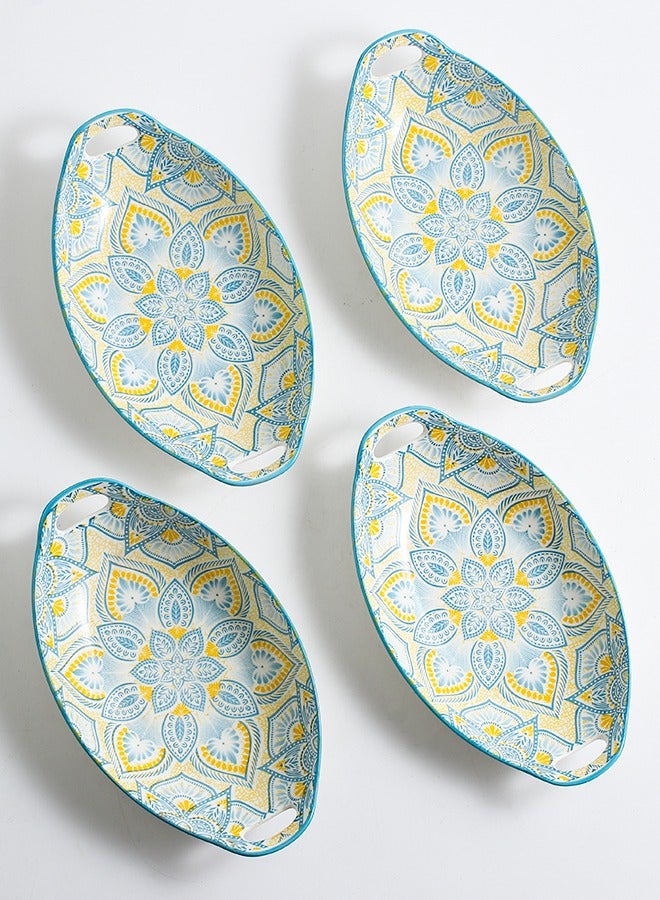 شور أطباق عشاء سيراميك دائرية مطلية يدويًا، 4 قطع، 27.8 × 16 × 5 سم  - Image 2