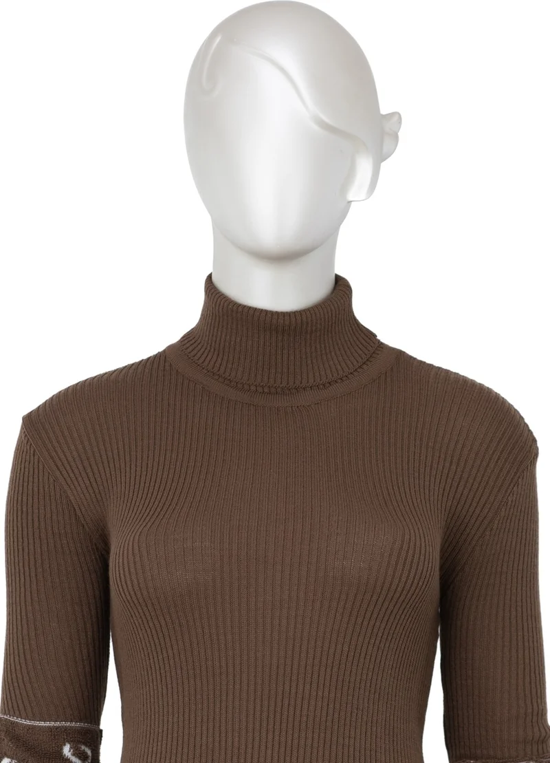 Oppland Women's Winter Stylish Beaded Full Turtleneck Long Sleeve Fitted Lycra Knitted Knitwear Bodysuit Sweater