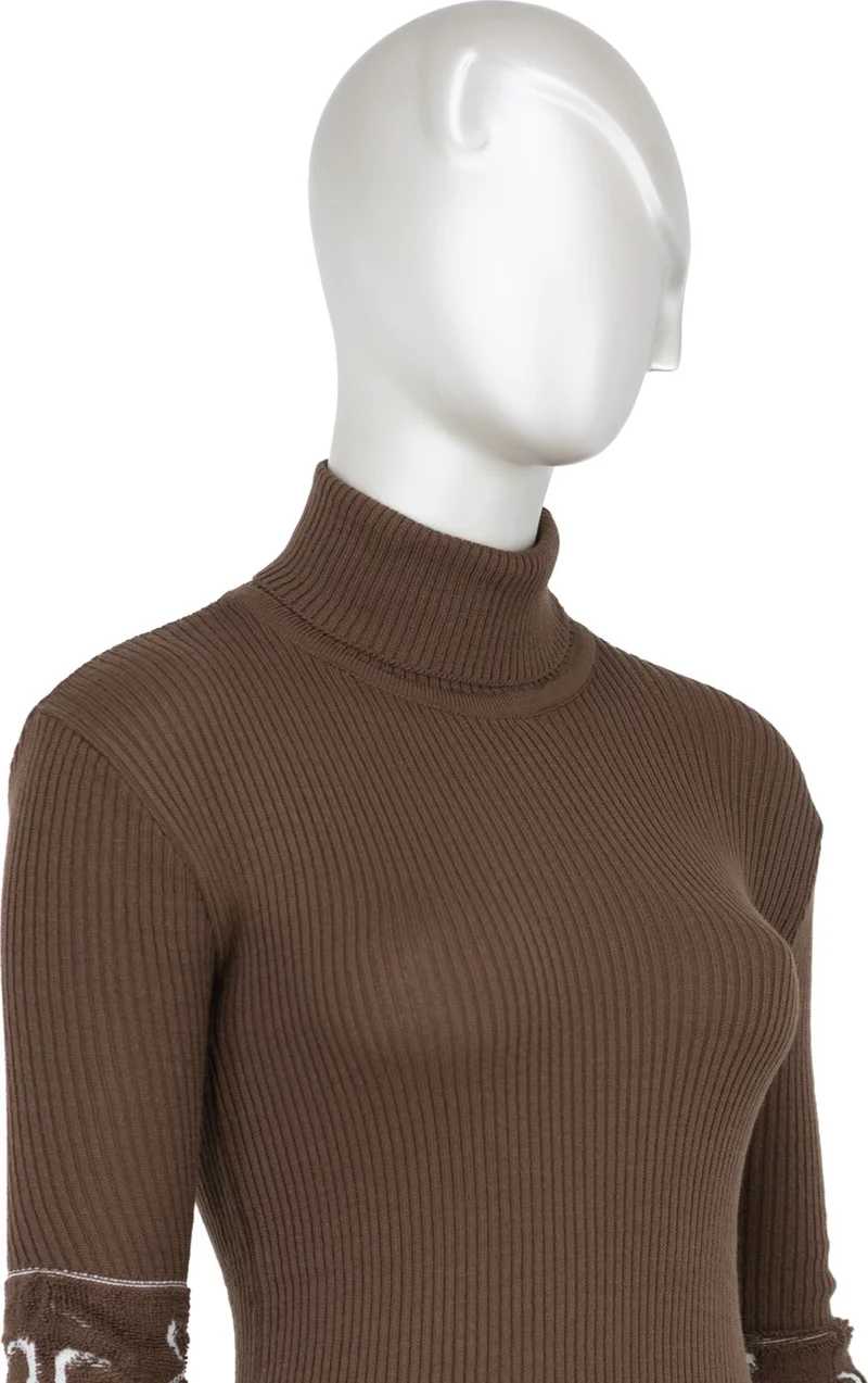 Oppland Women's Winter Stylish Beaded Full Turtleneck Long Sleeve Fitted Lycra Knitted Knitwear Bodysuit Sweater