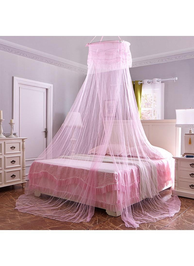 Y&D Anti-Mosquito Net With High Circular Ceiling Dome Polyester With Adhesive Hook Pink  - Image 1