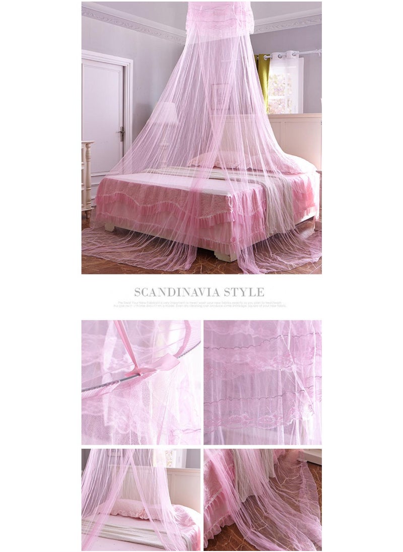 Y&D Anti-Mosquito Net With High Circular Ceiling Dome Polyester With Adhesive Hook Pink  - Image 2