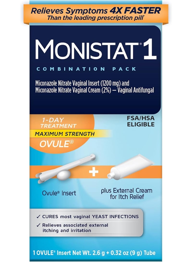 Monistat 1 Day Yeast Infection Treatment for Women, 1 Miconazole Ovule Insert & External Monistat Anti-Itch Cream Bundle