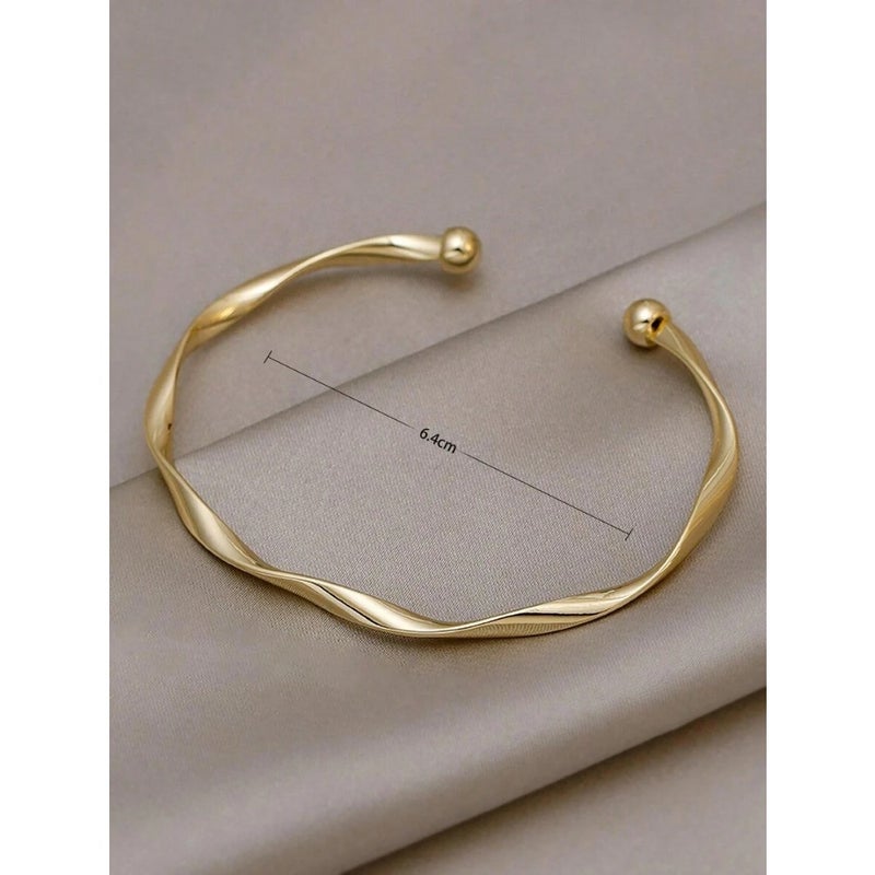 1pc Minimalist Twist Knot Design Metal Bangle, Adjustable Size Twisted Braided Bracelet, Versatile Accessory For  Women - Image 3
