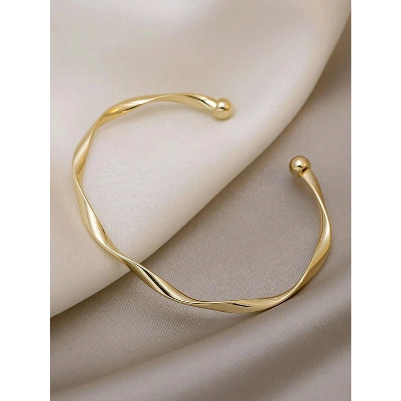 1pc Minimalist Twist Knot Design Metal Bangle, Adjustable Size Twisted Braided Bracelet, Versatile Accessory For  Women - Image 5