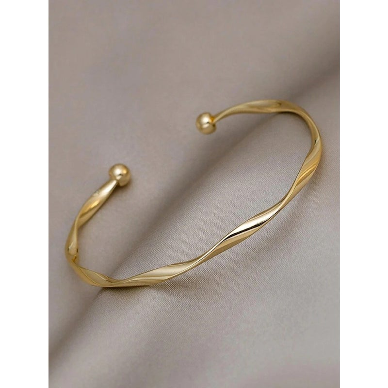 1pc Minimalist Twist Knot Design Metal Bangle, Adjustable Size Twisted Braided Bracelet, Versatile Accessory For  Women - Image 4