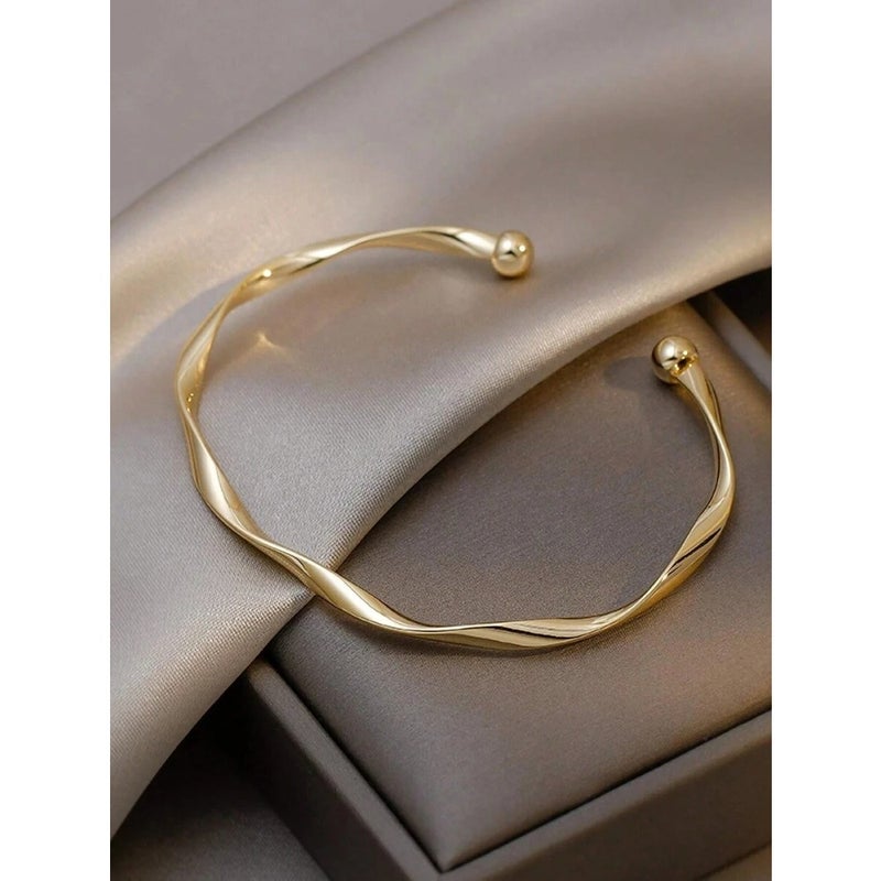 1pc Minimalist Twist Knot Design Metal Bangle, Adjustable Size Twisted Braided Bracelet, Versatile Accessory For  Women - Image 1