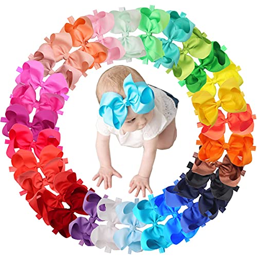 CellElection 30 Colors Baby Girls Headbands 6Inch Big Bows Elastic Hair Bands Headbands Hair Accessories for Newborns Infants Toddlers Kid - Image 1