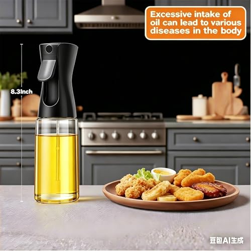 IVKIOMA Olive Oil Sprayer for Cooking, 220ml Glass Oil Dispenser for Kitchen Gadgets, Food Grade Premium Spray Bottle, Continuous Spray with Portion Control, for Salad, Frying, BBQ (Black Cap) - Image 4