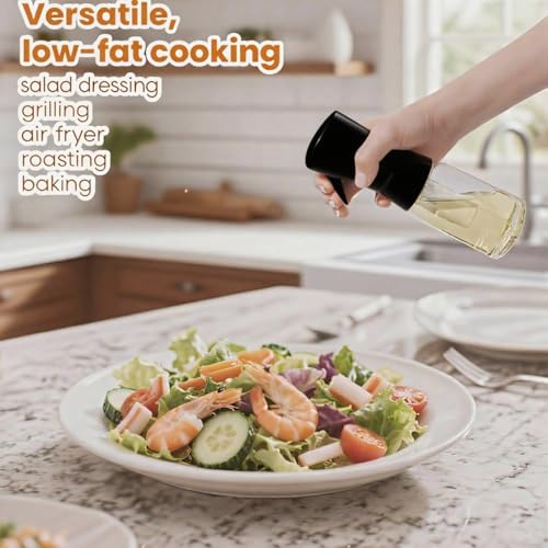 IVKIOMA Olive Oil Sprayer for Cooking, 220ml Glass Oil Dispenser for Kitchen Gadgets, Food Grade Premium Spray Bottle, Continuous Spray with Portion Control, for Salad, Frying, BBQ (Black Cap) - Image 2