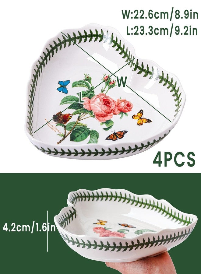 KXZ 22oz Ceramic Plate, Heart-Shaped Dessert Plate, White Appetizer Plate, Salad Place Plate, Restaurant Utensils, Microwave, Oven And Dishwasher Safe, White With Floral Pattern, Set Of 4 - Image 2