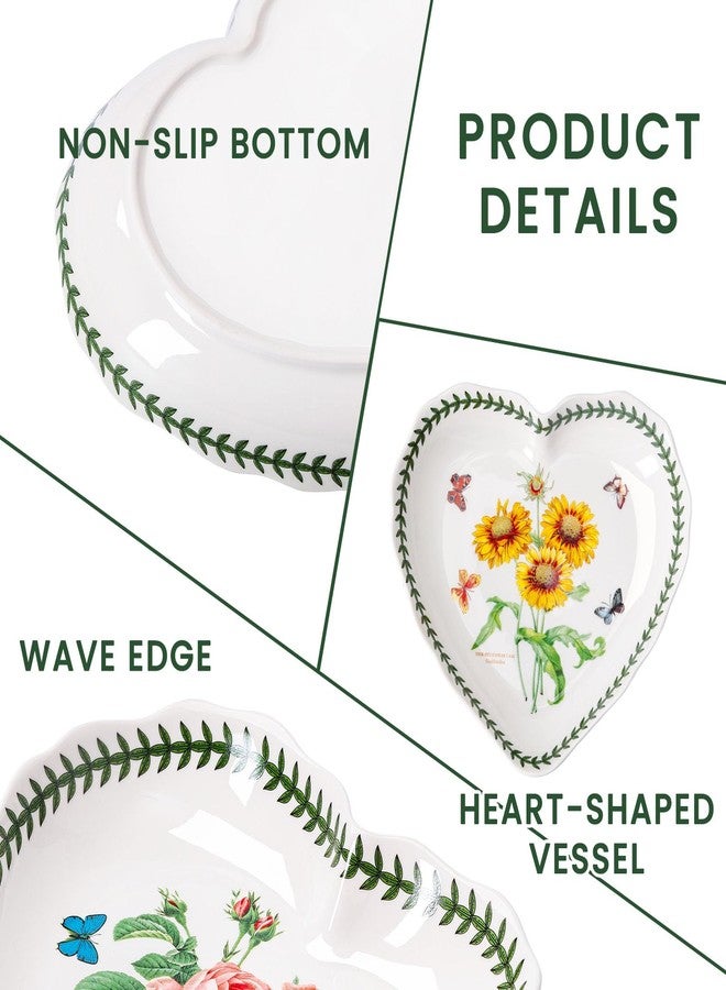 KXZ 22oz Ceramic Plate, Heart-Shaped Dessert Plate, White Appetizer Plate, Salad Place Plate, Restaurant Utensils, Microwave, Oven And Dishwasher Safe, White With Floral Pattern, Set Of 4 - Image 3