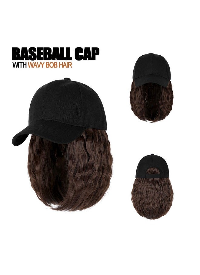 AynnQueen AynnQueen Baseball Cap with Hair Extensions for Women Adjustable Hat with Synthetic Wig Attached 8inch Kinky Curly Hair Black Baseball Cap (Medium Brown)  - Image 2