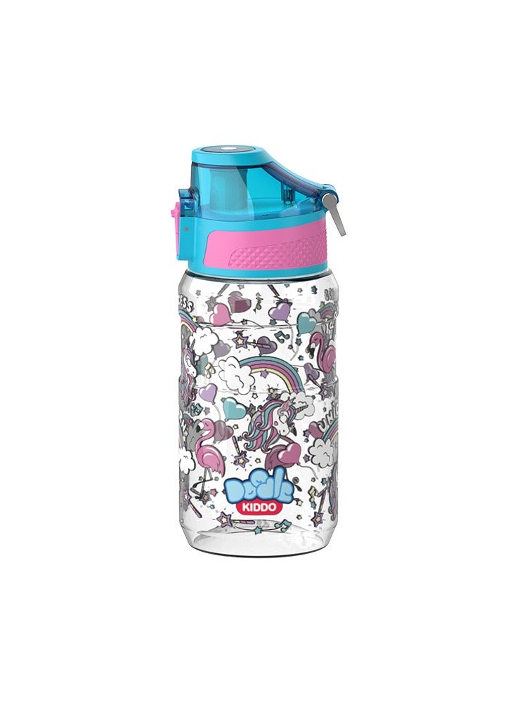 Doodle Kiddo Unicorn Water Bottle for Girls, 540 ML - BPA Free, Leakproof, Push Button, Sipper Spout, Carry Handle - Image 1