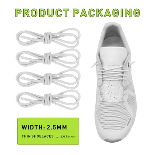 NDTEZUGT 2 Pairs 1/10" (2.5mm) Elastic Thin Shoe Laces, Stretch Round Shoelaces Shoe Strings Replacement for Sneaker,Tieless No Tie Laces for Adults and Kids (White 03, 16''/40cm) - Image 2