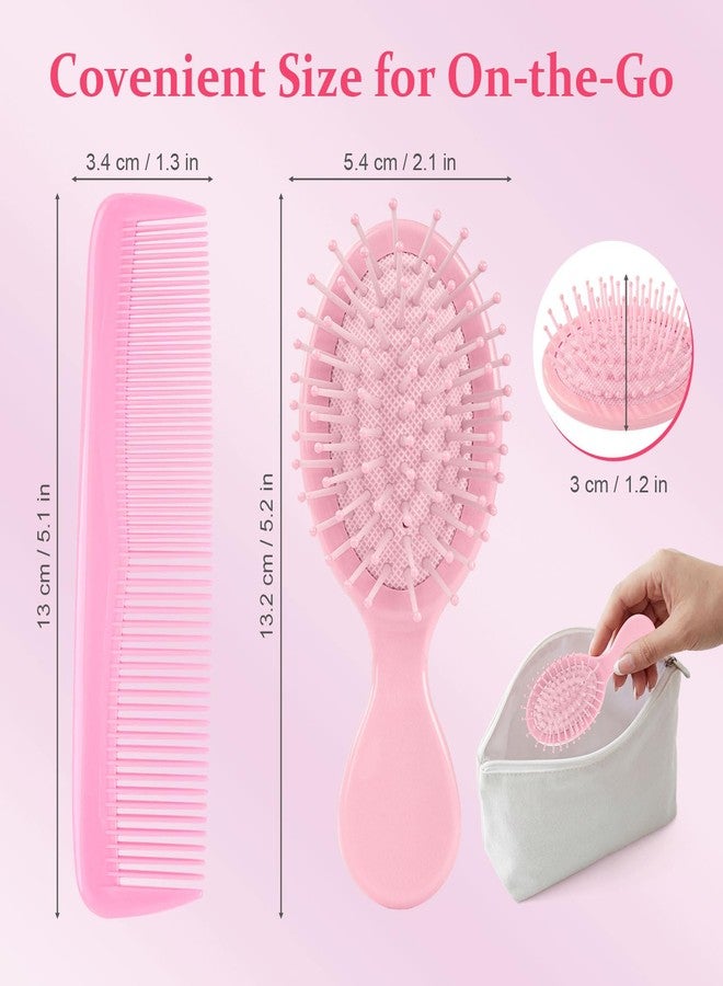 Hipruict 16 Pcs Mini Hair Brush & Comb Set – 8 Travel Detangler Wet Brush and 8 Fine Wide Tooth Combs, Bulk Mini Hairbrushes for Bridesmaid Gifts, Spa Party Favors, Vacation Essentials (Pink) - Image 2