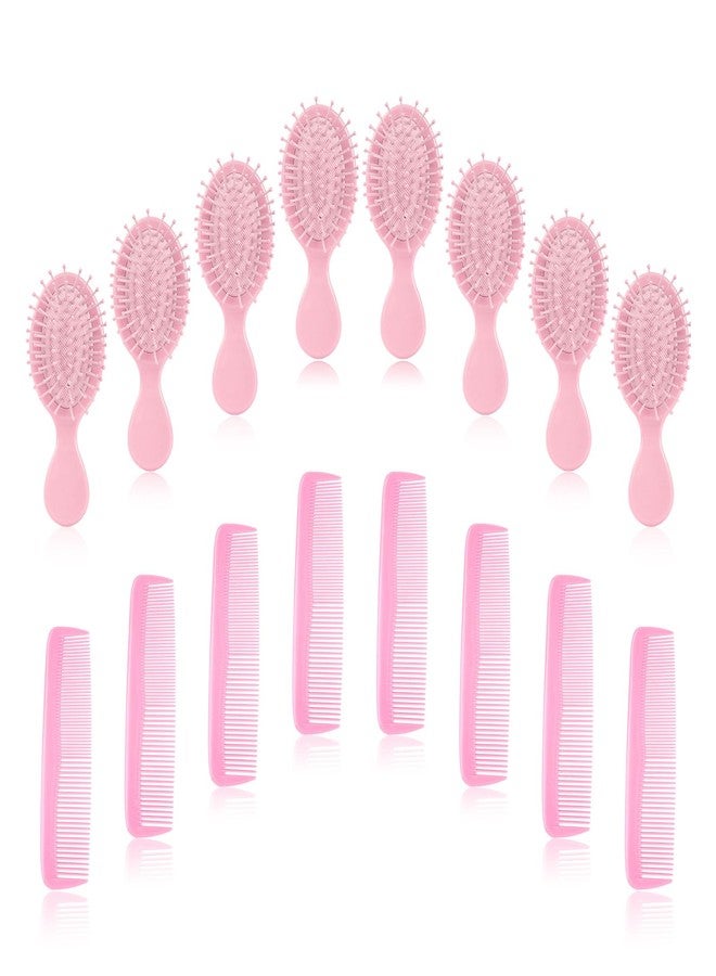Hipruict 16 Pcs Mini Hair Brush & Comb Set – 8 Travel Detangler Wet Brush and 8 Fine Wide Tooth Combs, Bulk Mini Hairbrushes for Bridesmaid Gifts, Spa Party Favors, Vacation Essentials (Pink) - Image 1
