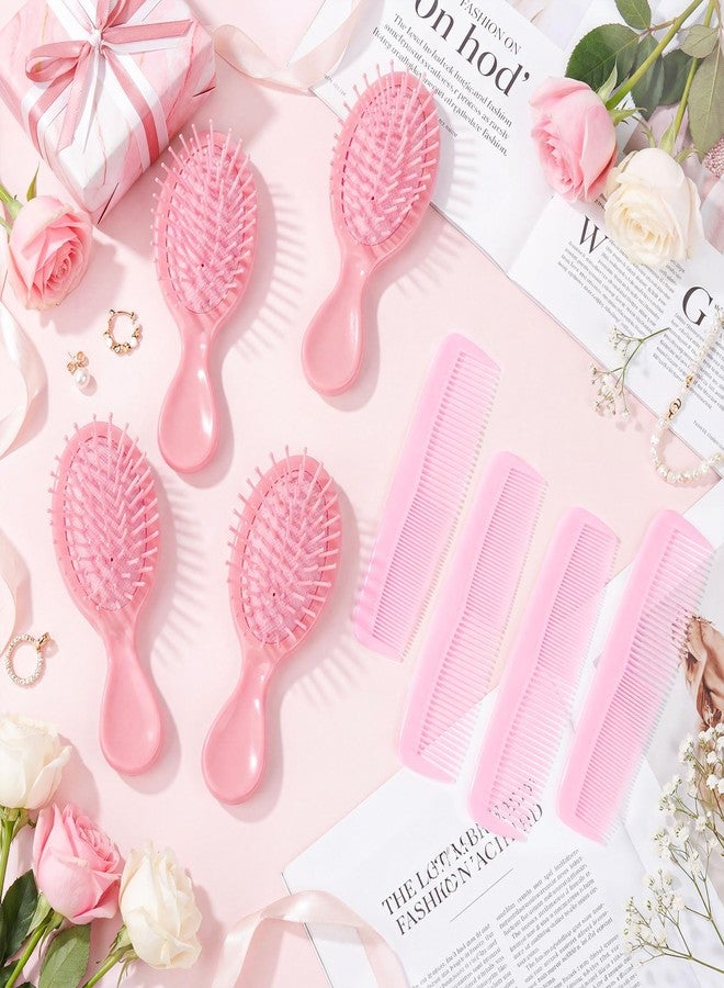 Hipruict 16 Pcs Mini Hair Brush & Comb Set – 8 Travel Detangler Wet Brush and 8 Fine Wide Tooth Combs, Bulk Mini Hairbrushes for Bridesmaid Gifts, Spa Party Favors, Vacation Essentials (Pink) - Image 5