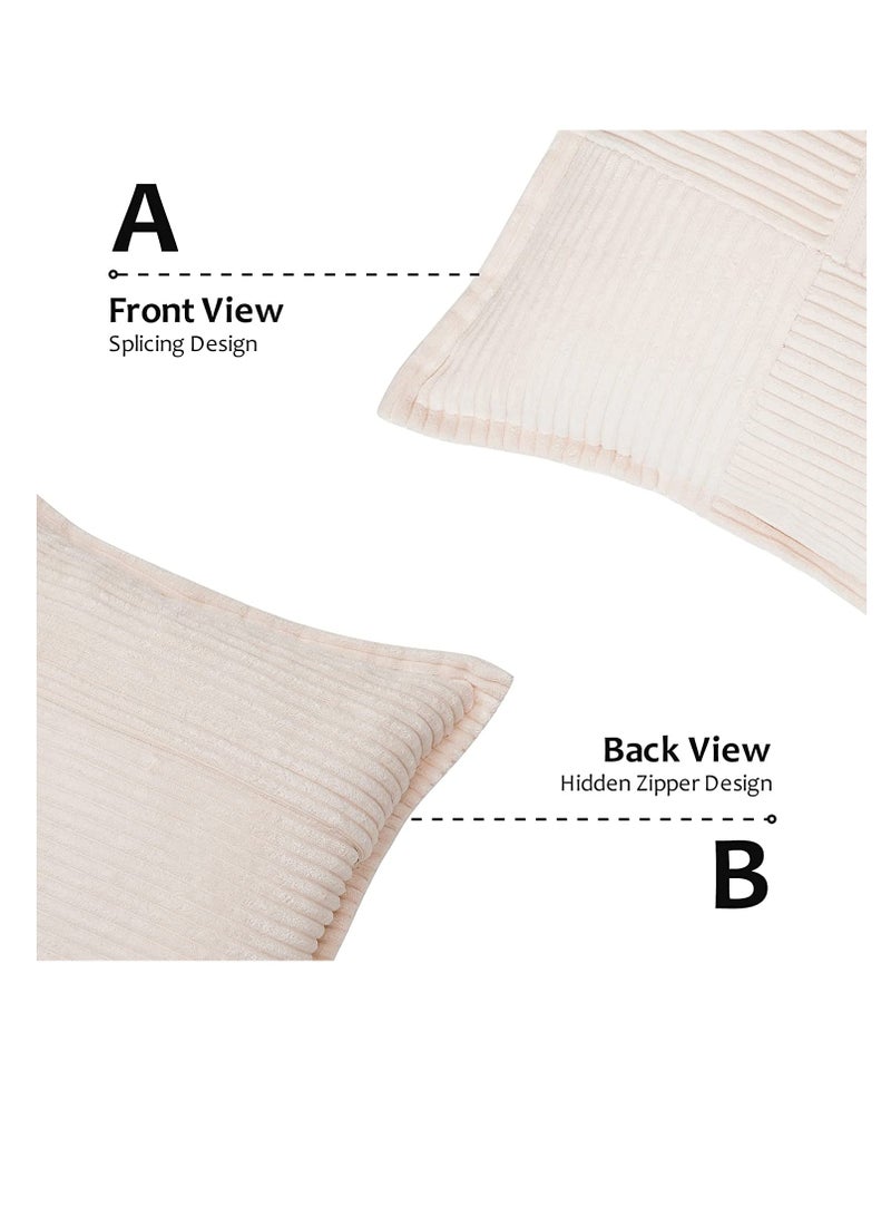 Cream Throw Pillows Covers 18x18 Set of 4 Corduroy Decorative Rustic Modern Farmhouse Pillow Cover Square Boho Cushion Case for Couch Sofa Bedroom Living Room No Pillow Insert  - Image 4