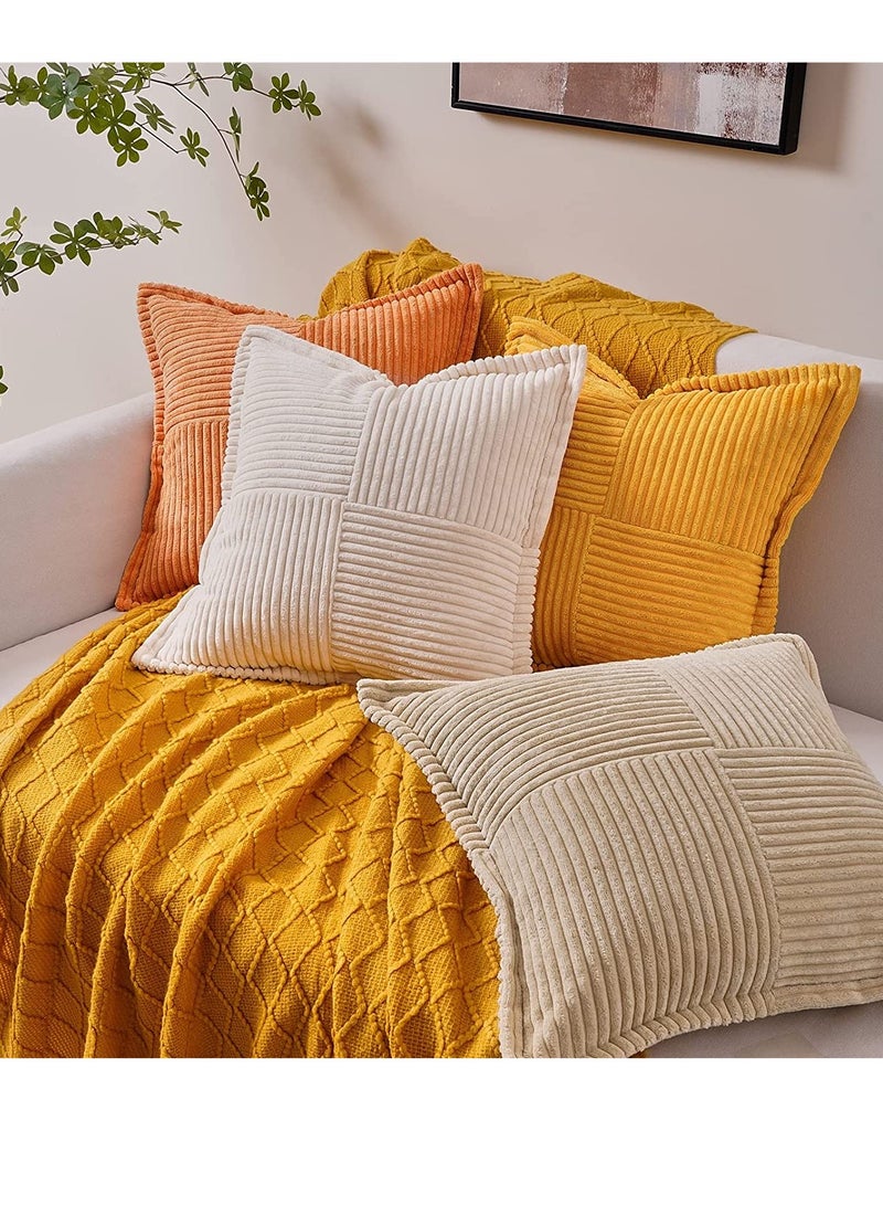 Cream Throw Pillows Covers 18x18 Set of 4 Corduroy Decorative Rustic Modern Farmhouse Pillow Cover Square Boho Cushion Case for Couch Sofa Bedroom Living Room No Pillow Insert  - Image 2