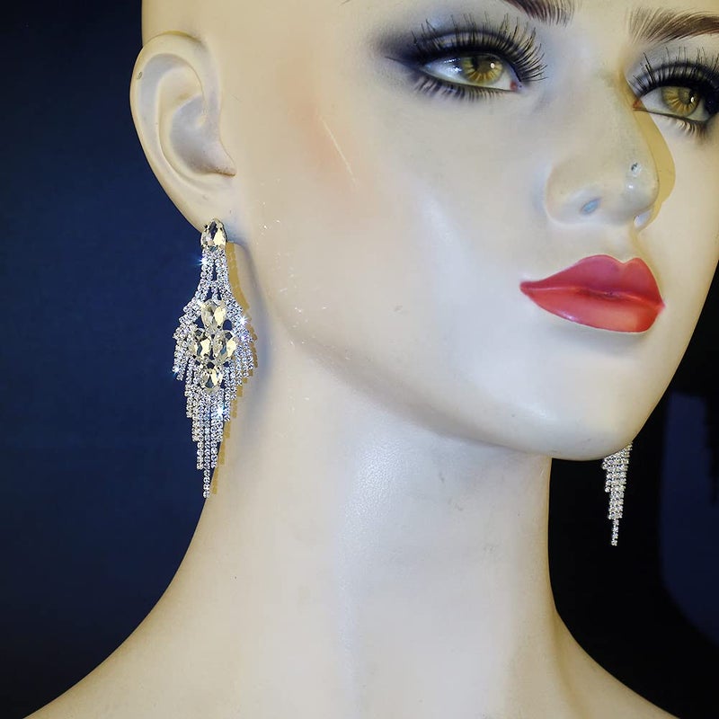 CHRAN Silver Teardrop Crystal Long Tassels Dangle Earrings Sparkling Rhinestone Ladies Gifts - Image 4