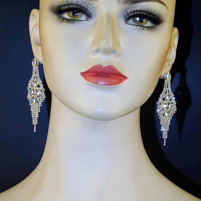 CHRAN Silver Teardrop Crystal Long Tassels Dangle Earrings Sparkling Rhinestone Ladies Gifts - Image 3