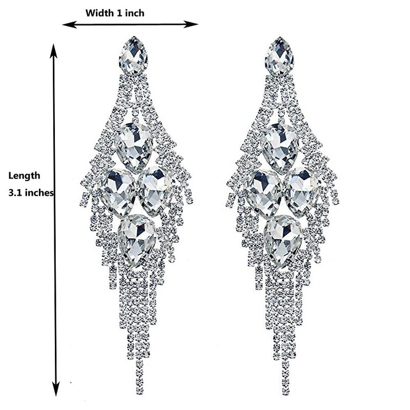 CHRAN Silver Teardrop Crystal Long Tassels Dangle Earrings Sparkling Rhinestone Ladies Gifts - Image 2