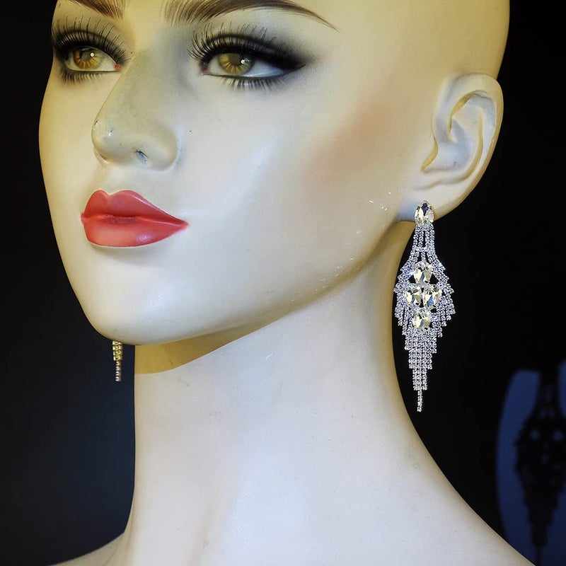 CHRAN Silver Teardrop Crystal Long Tassels Dangle Earrings Sparkling Rhinestone Ladies Gifts - Image 5
