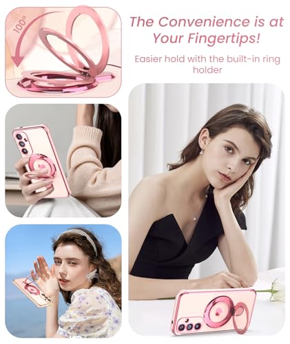 Liufcx for Samsung Galaxy S25 FE Cute Love Heart Kickstand Woman Girls Phone Case with Screen Protector: Luxury Plated Gold Edge Slim Soft TPU Full Camera Protection Cover for Galaxy S25 FE (Pink) - Image 4