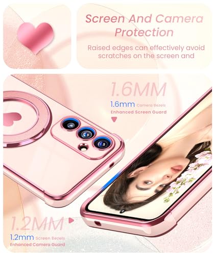 Liufcx for Samsung Galaxy S25 FE Cute Love Heart Kickstand Woman Girls Phone Case with Screen Protector: Luxury Plated Gold Edge Slim Soft TPU Full Camera Protection Cover for Galaxy S25 FE (Pink) - Image 3