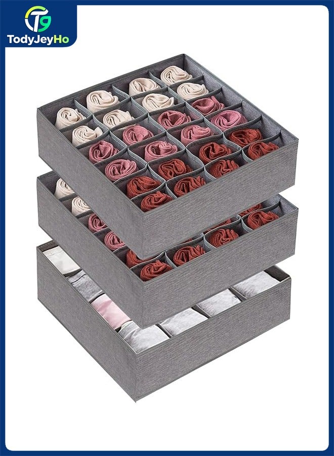 تودي جي هو 3 حزمة حمالة الصدر ملابس داخلية الدرج منظم المقسمات، متعددة الخلية نسيج قابل للطي خزانة الخزانة المنظمين وصناديق التخزين لملابس الأطفال، حمالة الصدر، الجوارب، ملابس داخلية، ربطات (24 + 24 + 16 شبكة) - Image 1