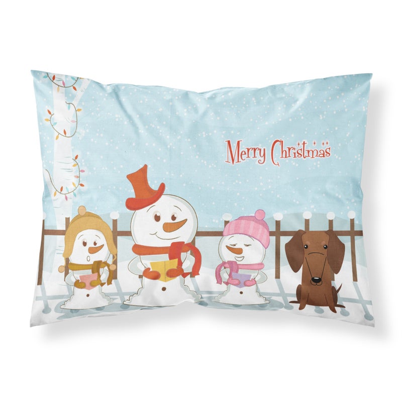 Caroline's Treasures Christmas Carolers Merry Dachshund Red Brown Fabric Standard Pillowcase BB2461PILLOWCASE