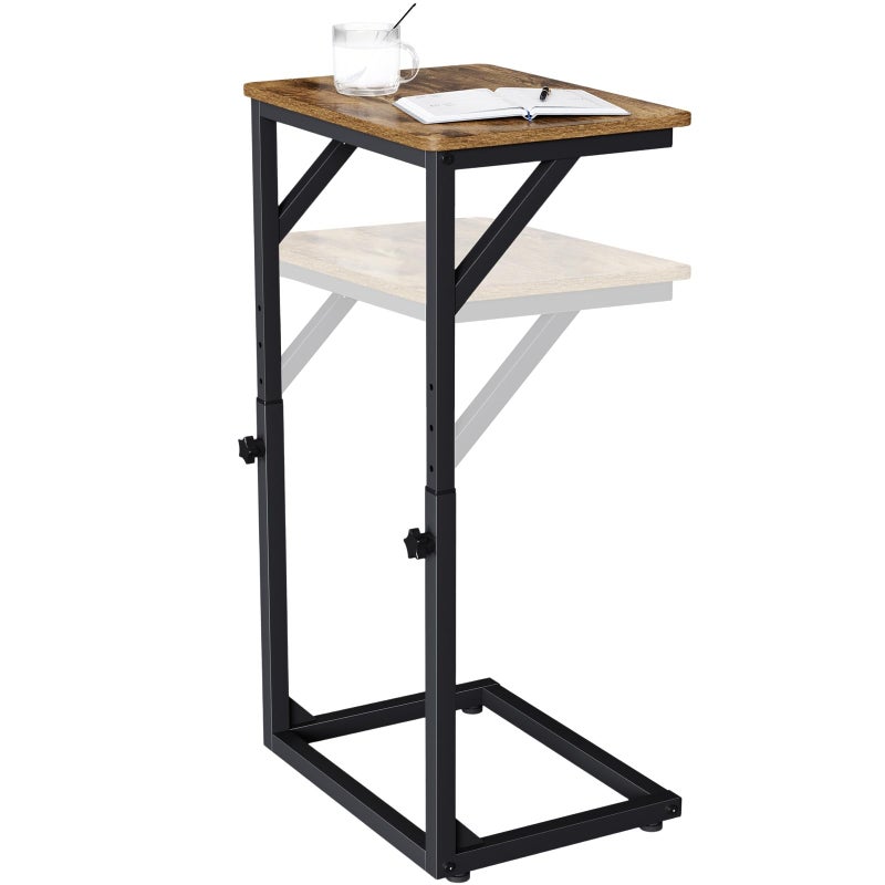 NEFROM Adjustable C-Shaped End Table, Small Side Table for Couch, Sofa TV Tray Table for Living Room, Bedroom, Bedside ET-ZA-BRW1 - Image 1
