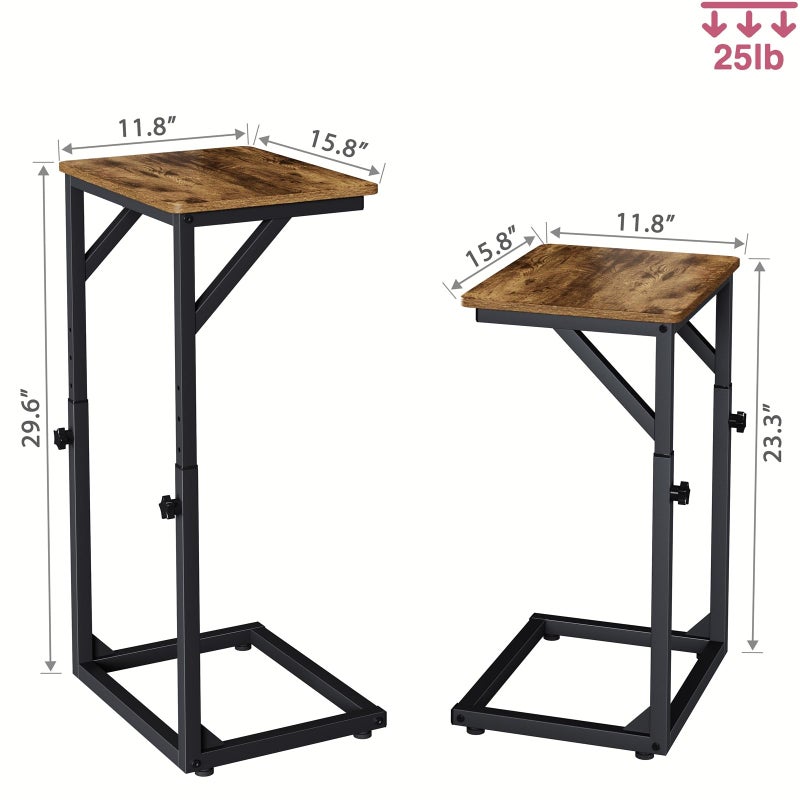 NEFROM Adjustable C-Shaped End Table, Small Side Table for Couch, Sofa TV Tray Table for Living Room, Bedroom, Bedside ET-ZA-BRW1 - Image 2