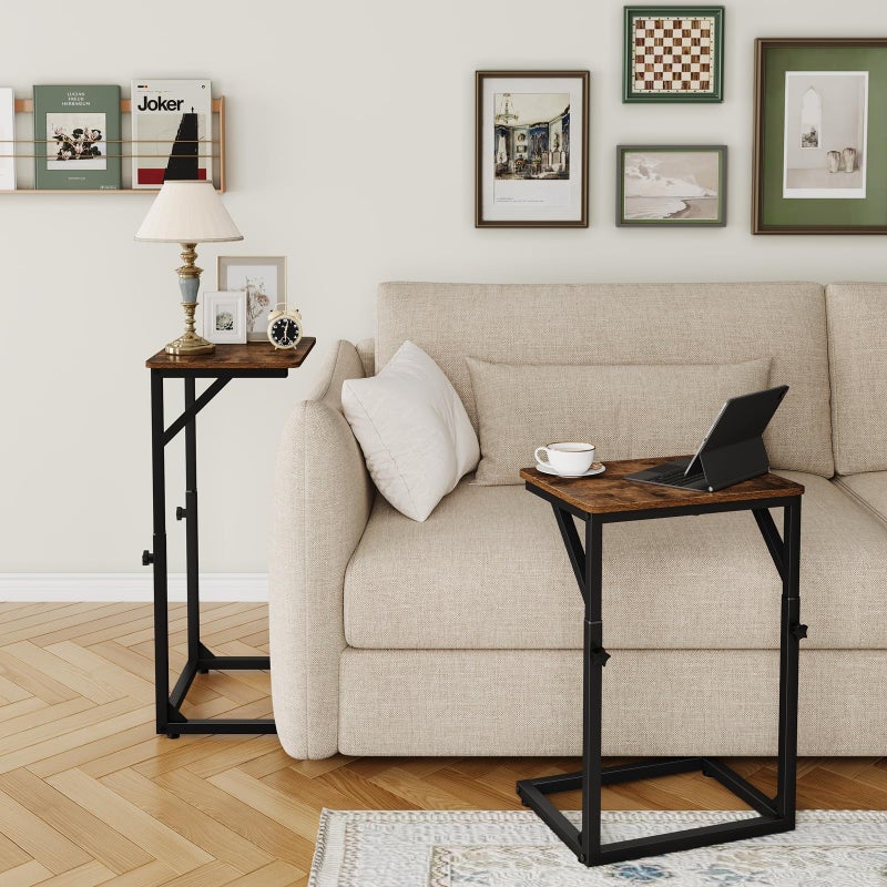 NEFROM Adjustable C-Shaped End Table, Small Side Table for Couch, Sofa TV Tray Table for Living Room, Bedroom, Bedside ET-ZA-BRW1 - Image 3