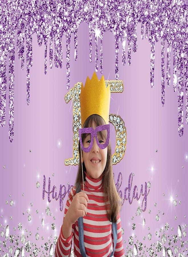 INRUI Purple Happy 15th Birthday Photography Background Girls Sweet Fifteen Years Old Birthday Party Decorations Backdrop 7x5FT - Image 3