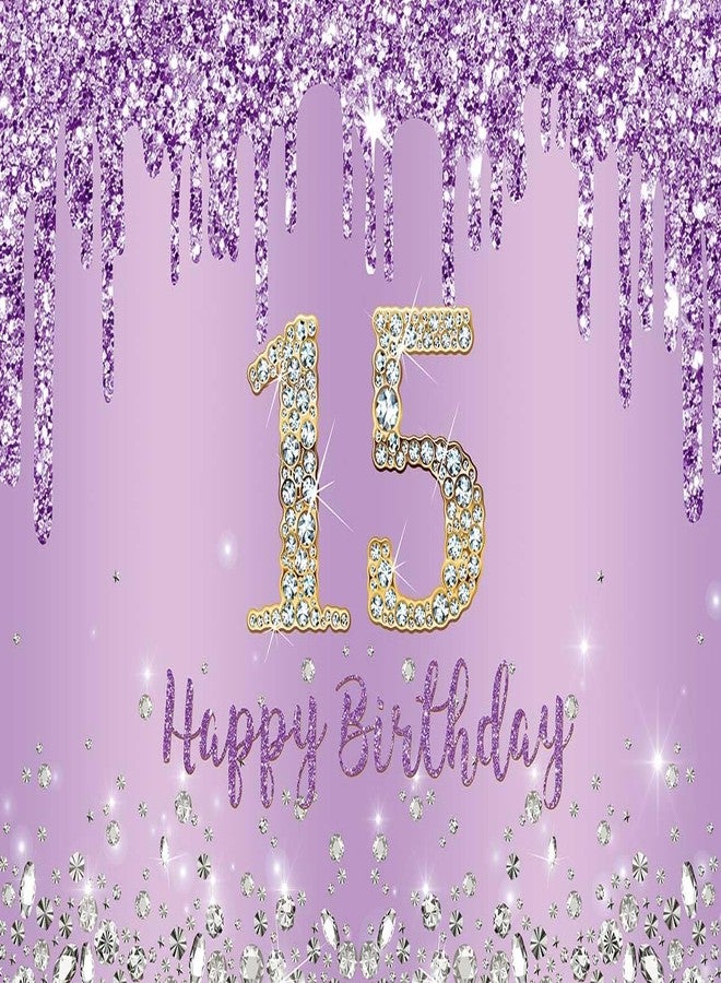 INRUI Purple Happy 15th Birthday Photography Background Girls Sweet Fifteen Years Old Birthday Party Decorations Backdrop 7x5FT - Image 5