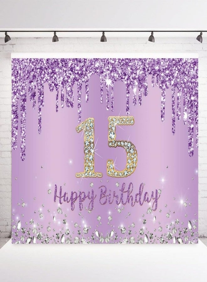 INRUI Purple Happy 15th Birthday Photography Background Girls Sweet Fifteen Years Old Birthday Party Decorations Backdrop 7x5FT - Image 1