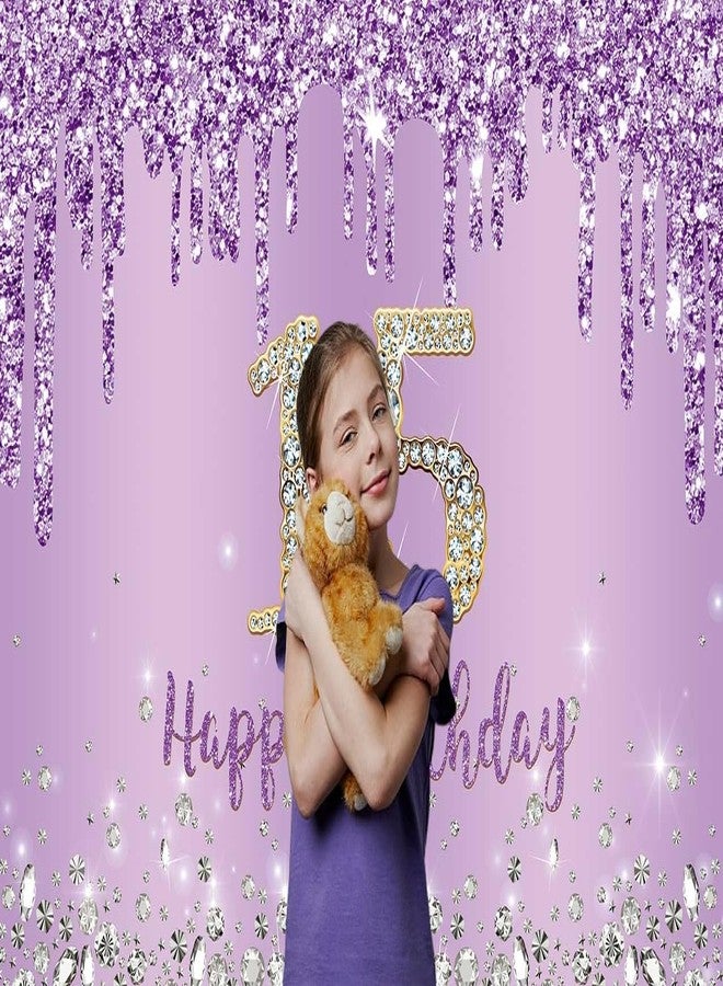 INRUI Purple Happy 15th Birthday Photography Background Girls Sweet Fifteen Years Old Birthday Party Decorations Backdrop 7x5FT - Image 2