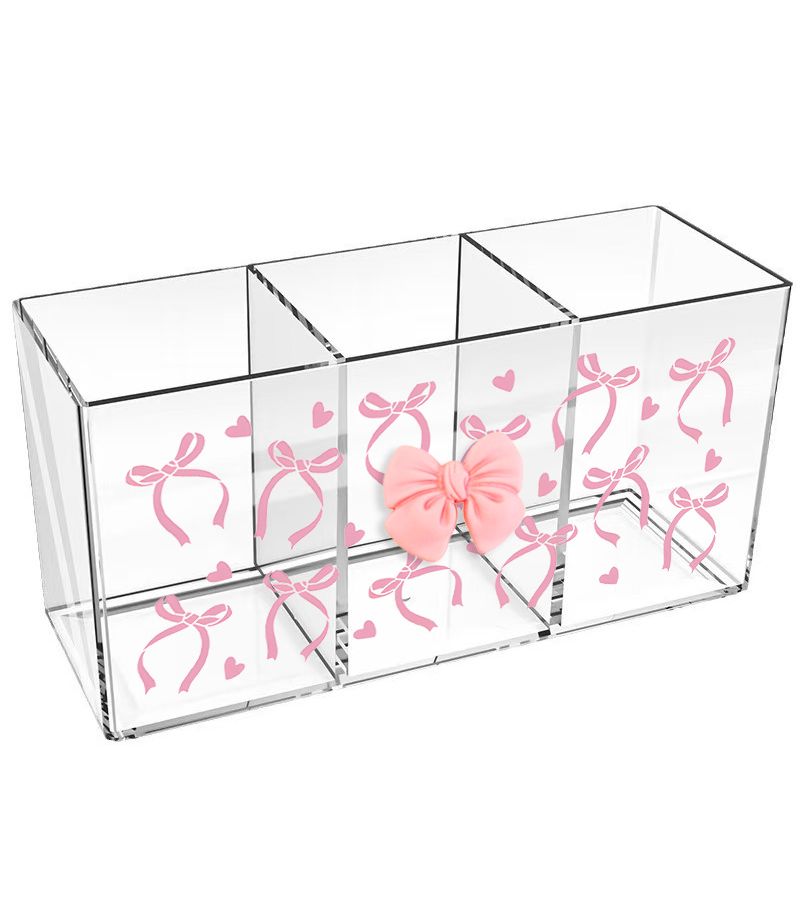 1pc Acrylic Three Compartment Transparent Tableware Storage Box With Unique Bow Print And 3D Bow Applique For Kitchen And Dining Room Organization And Efficient Storage - Image 5